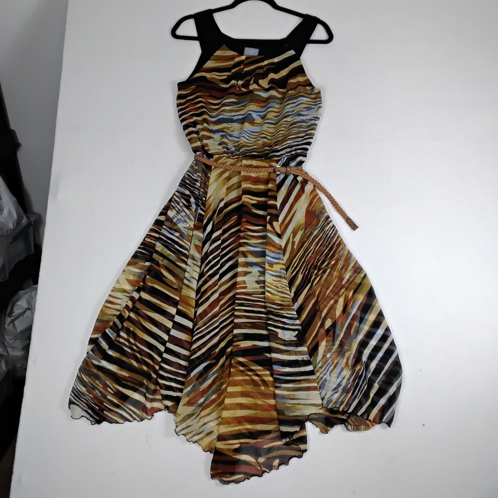 Rabbit Rabbit Rabbit Designs Dress 8 Abstract Chiffon High Low Belted Midi